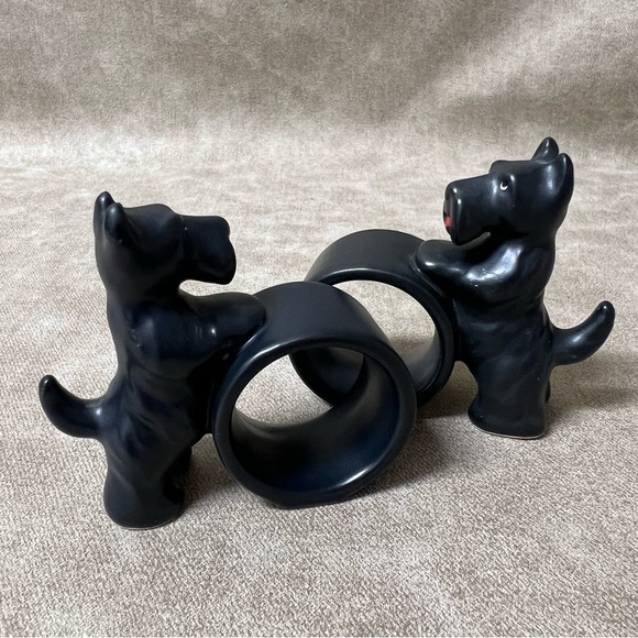 Set 2 Dept 56 Black Scottie Dog Scottish Terrier red ribbon Napkin Rings Japan - Picture 5 of 8
